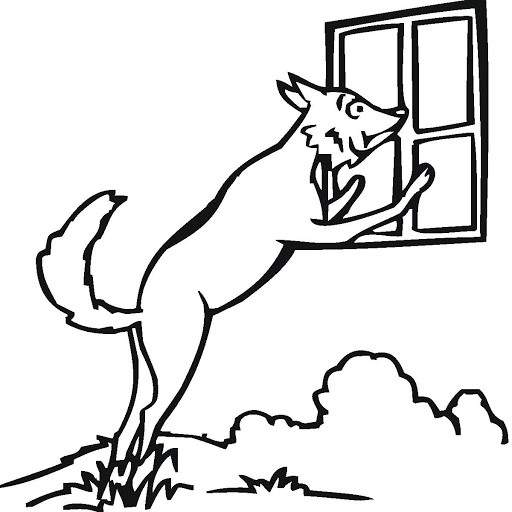 Coloring page wolf looks out the window